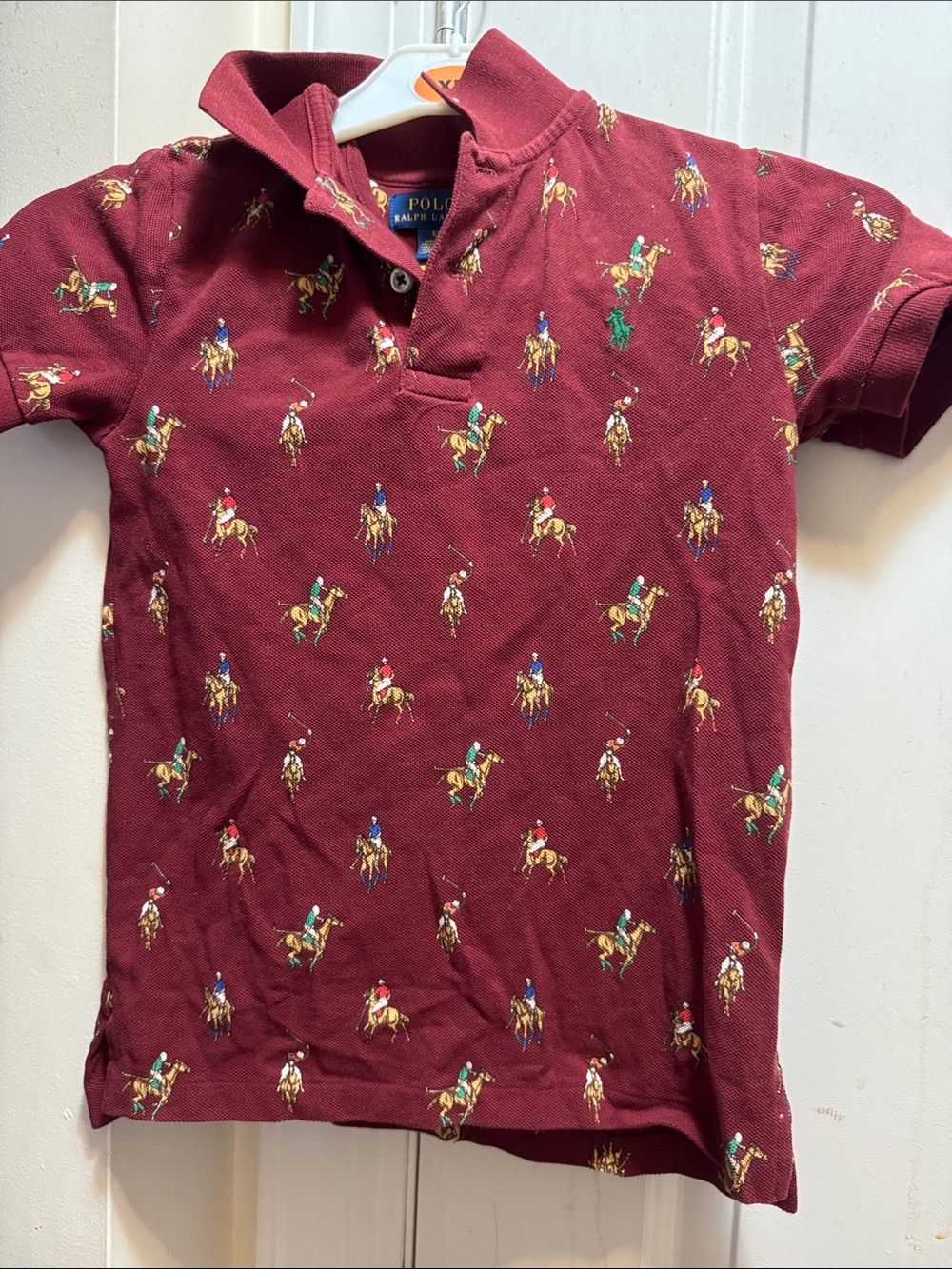 Polo by Ralph Lauren Burgundy Polo Shirt with All-Over Polo Player Print